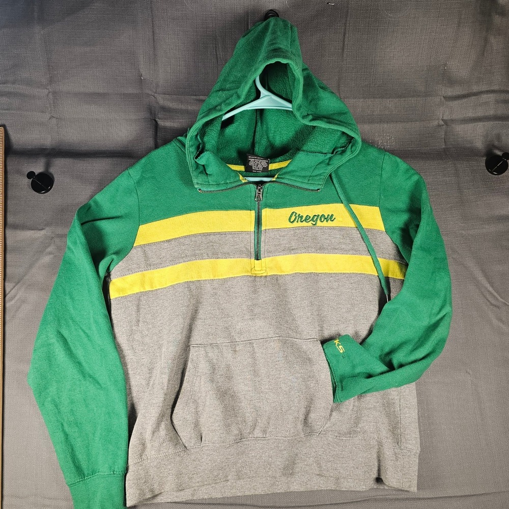 Colosseum Oregon Ducks Womens Small Green Grey Quarter Zip Hoodie Sweatshirt
